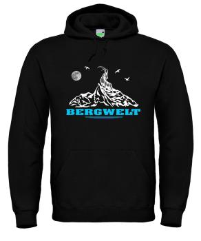 Bergwelt® Hoodie Steinbock auf Alpengipfel | Brustdruck mittig | Kapuzen-Sweatshirt