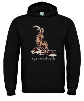 Bergwelt® Hoodie Alpensteinbock | Brustdruck mittig | Kapuzen-Sweatshirt