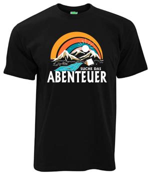 Suche das Abenteuer | T-Shirt, Brustdruck mittig