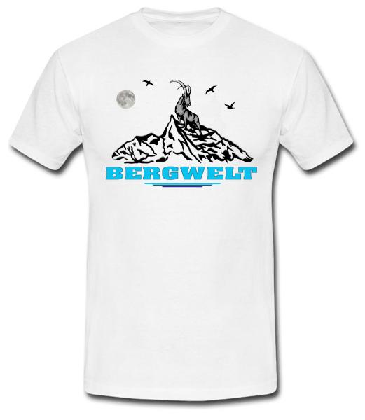 Steinbock auf Alpengipfel | T-Shirt, Brustdruck mittig